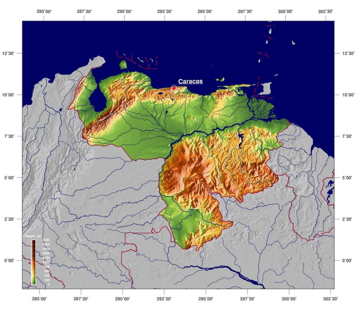 peta dari peta fisik dari venezuela