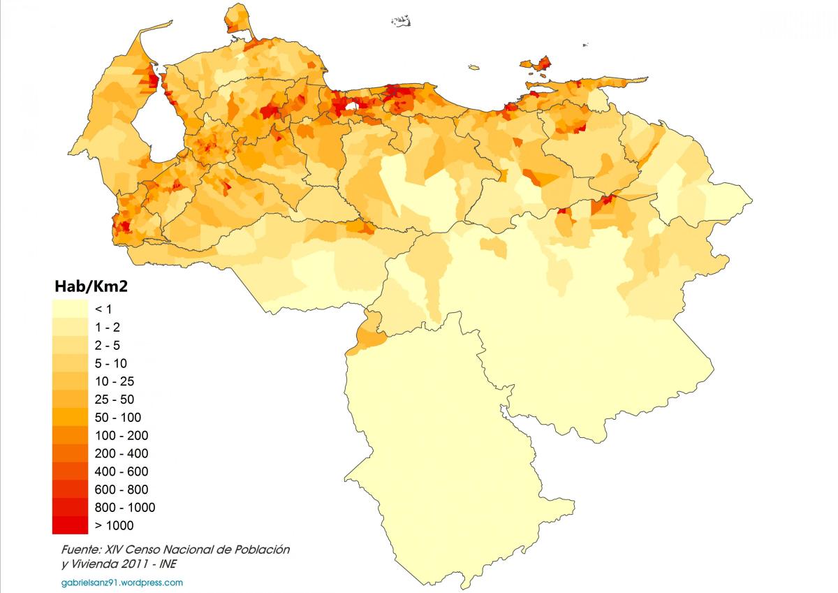 venezuela kepadatan penduduk peta